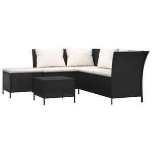 vidaXL 4-delige Loungeset met kussens poly rattan zwart