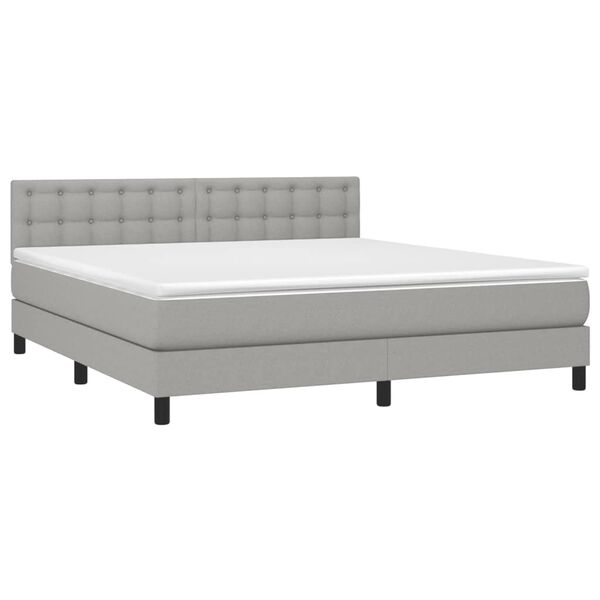 vidaXL Boxspring met matras en LED stof lichtgrijs 180x200 cm