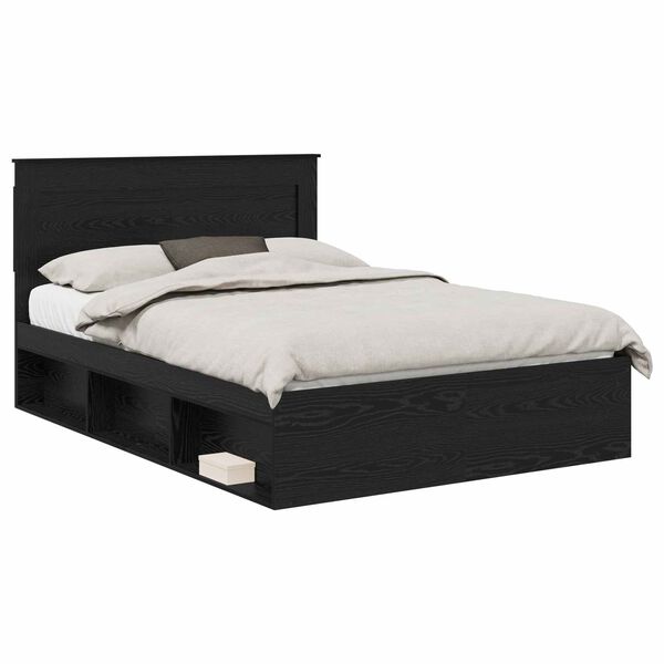 vidaXL Bedframe met hoofdeinde Zwart 150 x 200 cm Massief grenenhout