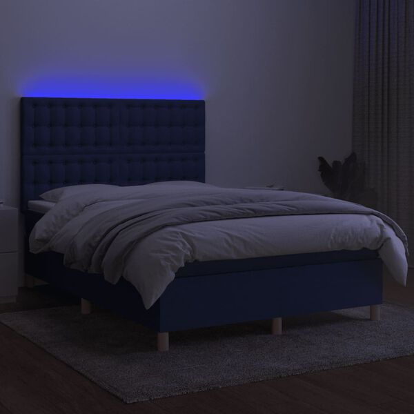vidaXL Boxspring met matras en LED stof blauw 140x200 cm