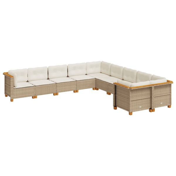 vidaXL 10-delige Loungeset met kussens poly rattan beige