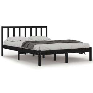 vidaXL Bedframe massief grenenhout zwart 150x200 cm