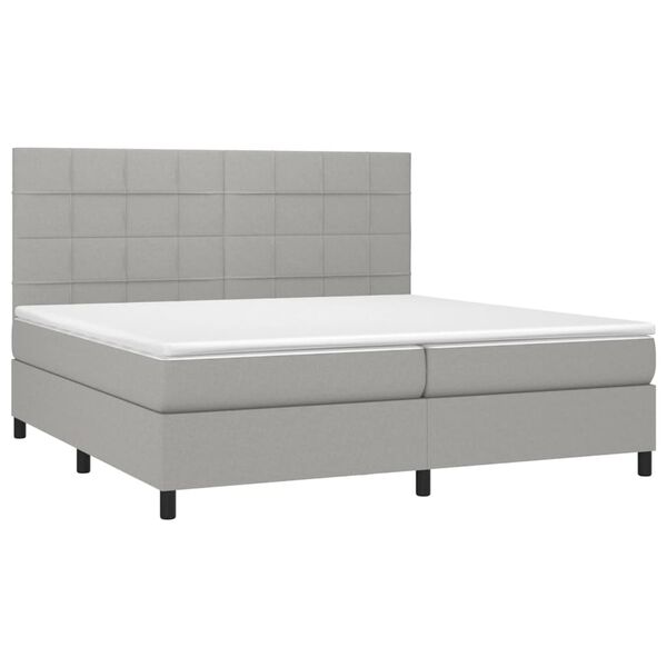 vidaXL Boxspring met matras en LED stof lichtgrijs 200x200 cm