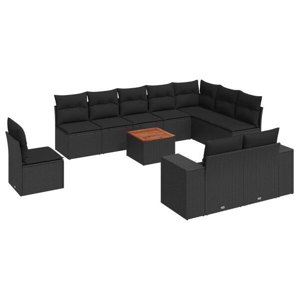 vidaXL 11-delige Loungeset met kussens poly rattan zwart