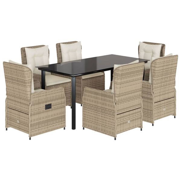 vidaXL 7-delige Tuinset met kussens poly rattan beige
