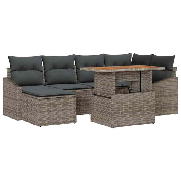 vidaXL Tuin Sofa Set met opslag 7 pcs Grijs Poly riet