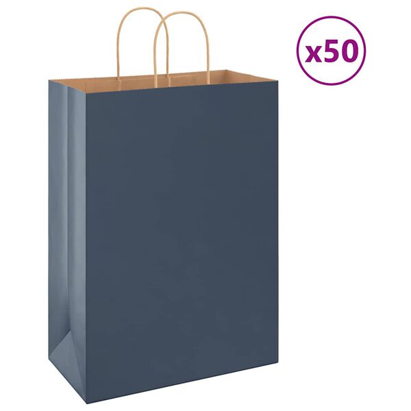 vidaXL Papieren zakken 50 st met hengsels 32x17x44 cm blauw