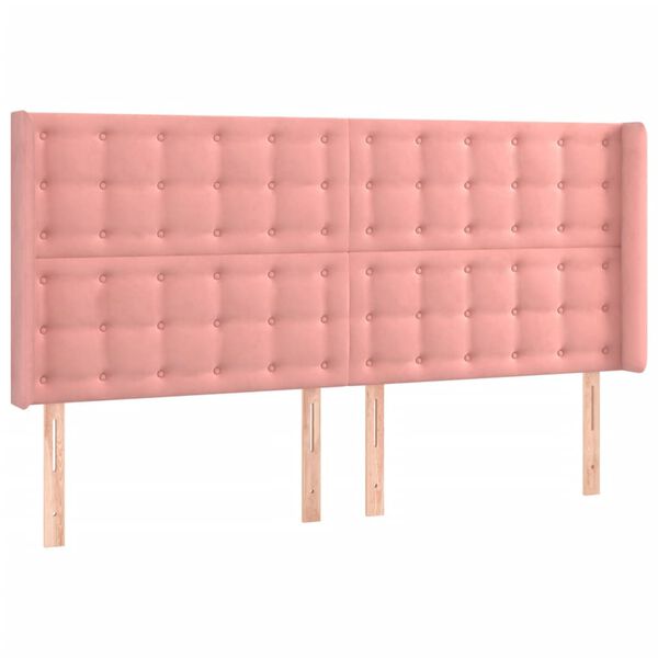 vidaXL Hoofdbord met randen 203x16x118/128 cm fluweel roze