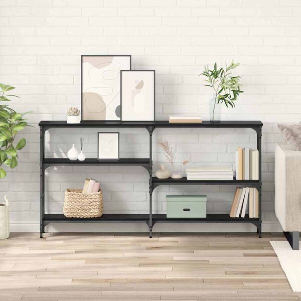 vidaXL Wandtafel met plank Zwart Eiken 150 x 29 x 76,5 cm Bewerkt hout