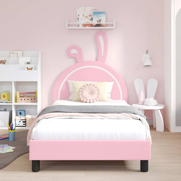 vidaXL Bedframe voor kinderen met hoofdbord Roze 90 x 200 cm PU