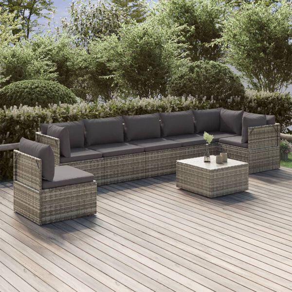 vidaXL 8-delige Loungeset met kussens poly rattan grijs