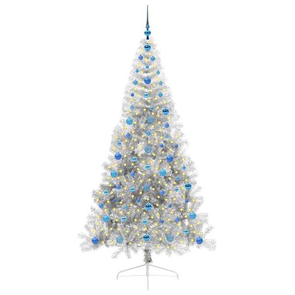 vidaXL Kunstmatig Voorverlicht Kerstboom met 300 LED Zilver 210 cm PET