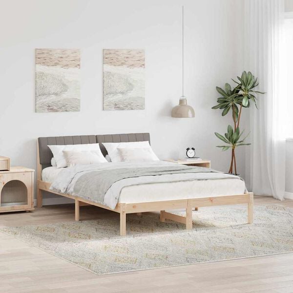 vidaXL Bedframe Bruin en taupe 135 x 190 cm Massief grenenhout