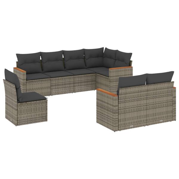 vidaXL 8-delige Loungeset met kussens poly rattan grijs