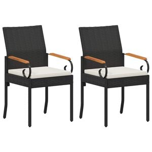 vidaXL Tuinstoelen 2 st Zwart en Cream Wit Poly rattan en acacia