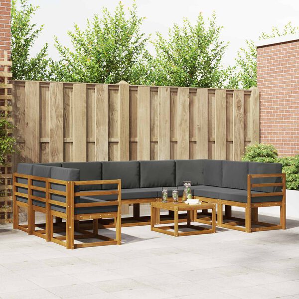 vidaXL Buiten bankenset met kussen 10 pcs Natuurlijk en Antraciet