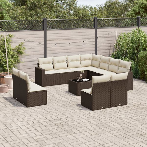 vidaXL 12-delige Loungeset met kussens poly rattan bruin