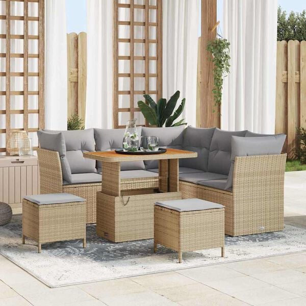 vidaXL Tuinbankenset 8 pcs Beige poly rattan