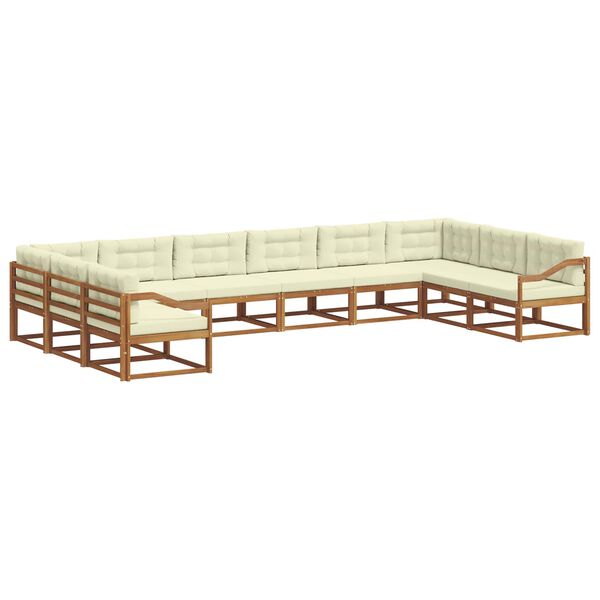 vidaXL Buiten bankenset met kussen 10 pcs Natuurlijk en Cr&egrave;me