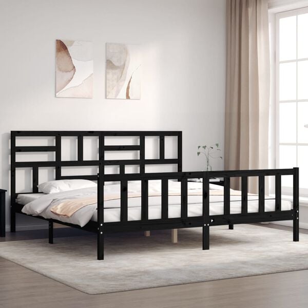 vidaXL Bedframe met hoofdbord massief hout zwart