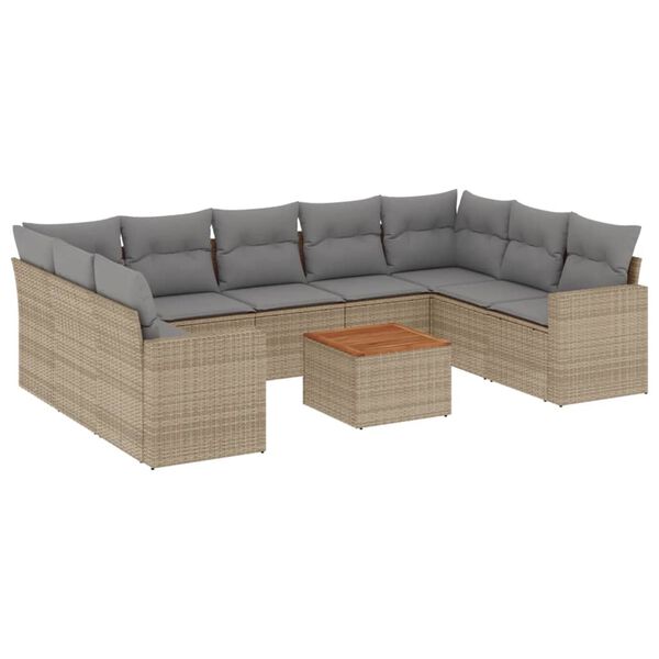 vidaXL 10-delige Loungeset met kussens poly rattan gemengd beige