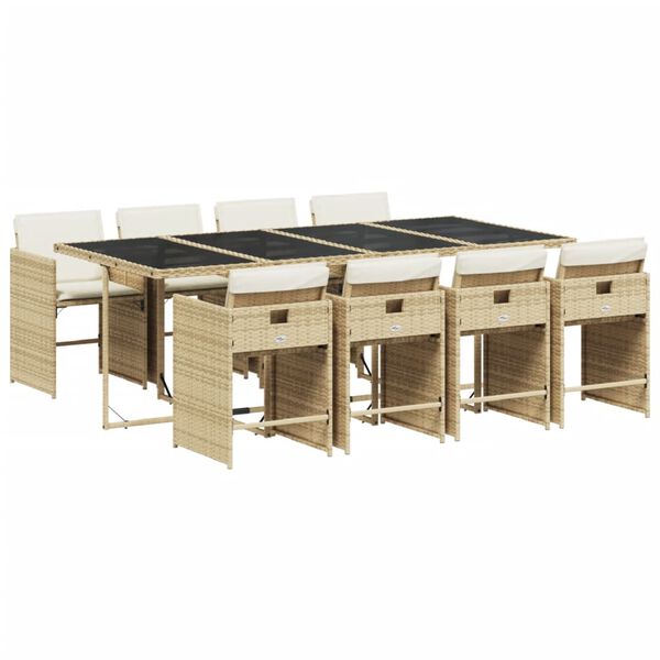 vidaXL 9-delige Tuinset met kussens poly rattan beige