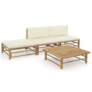 vidaXL 4-delige Loungeset met cr&egrave;mewitte kussens bamboe