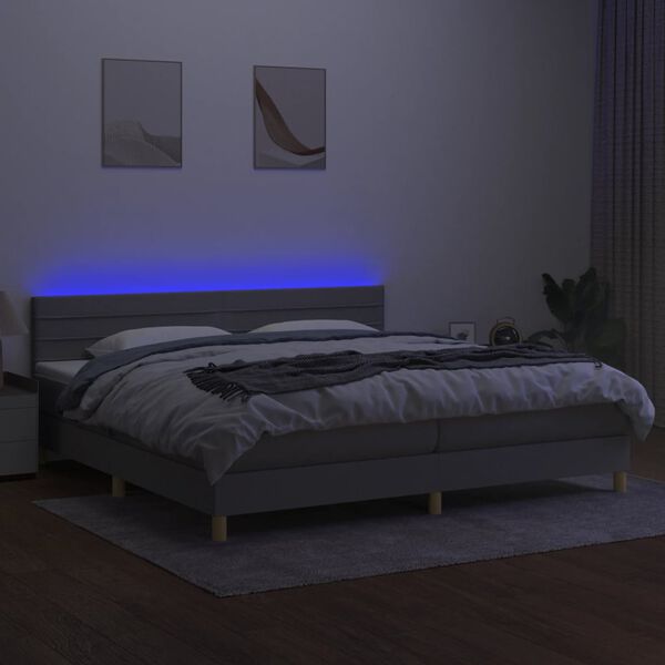 vidaXL Boxspring met matras en LED stof lichtgrijs 200x200 cm