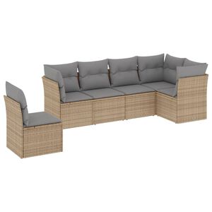 vidaXL 6-delige Loungeset met kussens poly rattan beige
