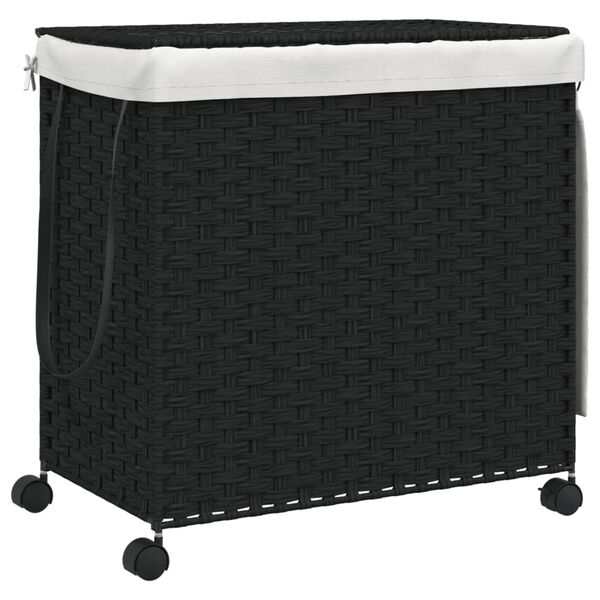 vidaXL Wasmand op wielen 60x35x60,5 cm rattan zwart