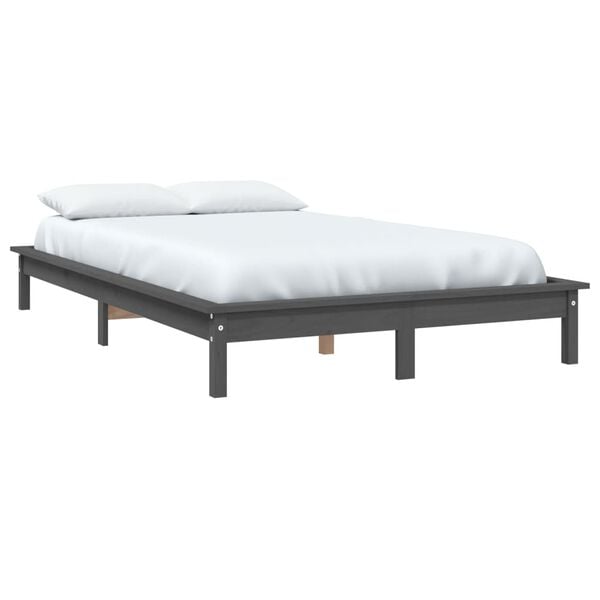 vidaXL Bedframe massief grenenhout grijs 150x200 cm
