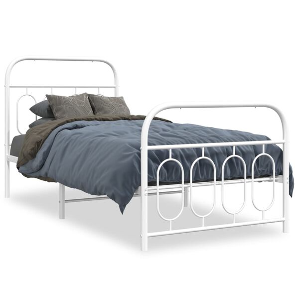 vidaXL Bedframe met hoofd- en voeteneinde metaal wit 90x200 cm