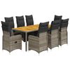 vidaXL 9-delige Bistroset met kussens poly rattan grijs