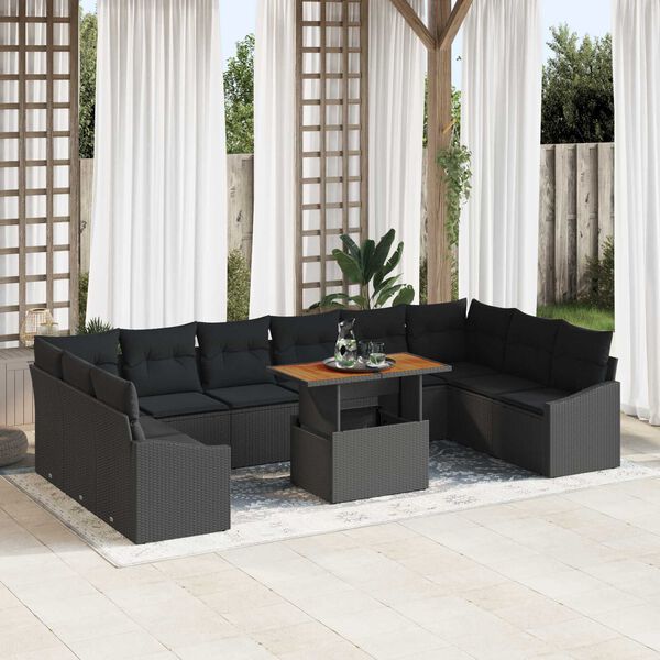 vidaXL Tuin Sofa Set met opslag 11 pcs Zwart Poly riet