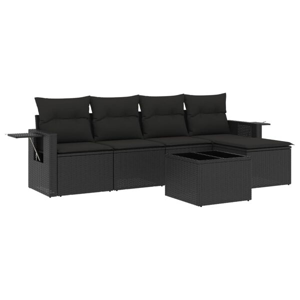 vidaXL 6-delige Loungeset met kussens poly rattan zwart