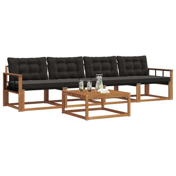 vidaXL Buiten bankenset met kussen 5 pcs Natuurlijk en Zwart