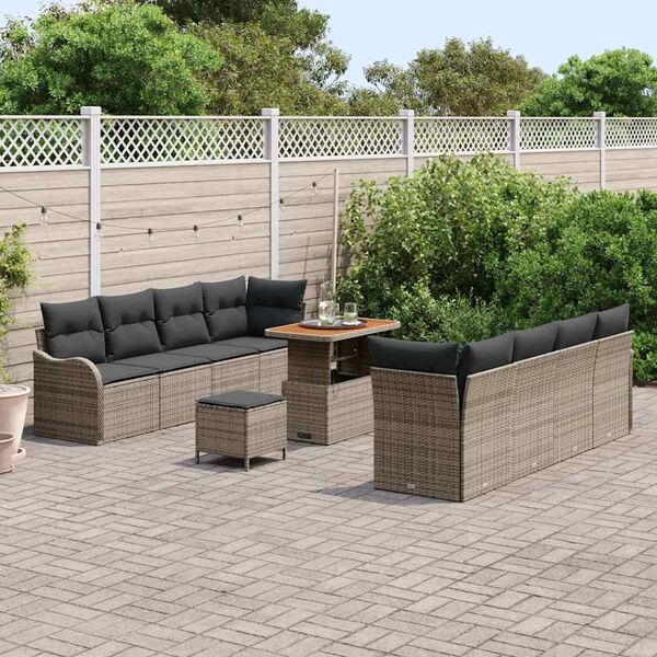 vidaXL Tuin Sofa Set 11 pcs Grijs poly rattan