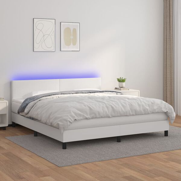 vidaXL Boxspring met matras en LED kunstleer wit 180x200 cm