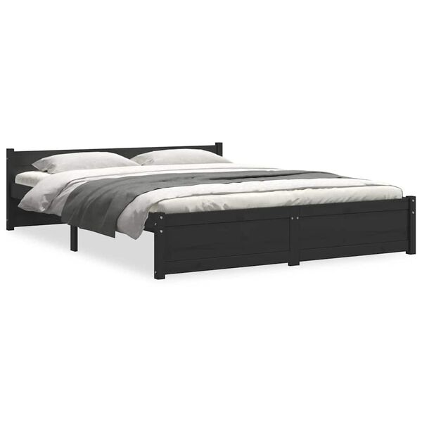 vidaXL Bedframe massief hout zwart 140x190 cm