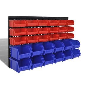 vidaXL 30-delige Opbergrek voor aan de wand blauw en rood