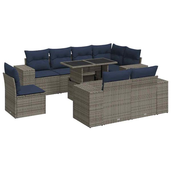 vidaXL 9-delige Loungeset met kussens poly rattan acacia grijs