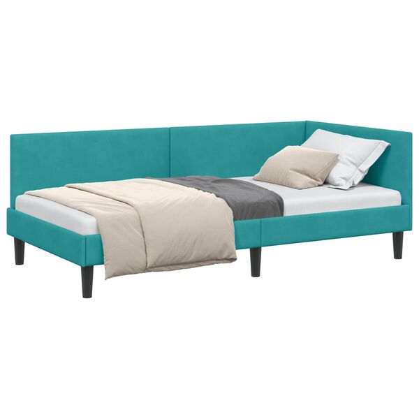vidaXL Hoekbedframe met hoofdeinde Turquoise 90 cm x 190 cm Fluweel