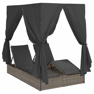 vidaXL Dubbele ligbed Verstelbaar Grijs 205 x 129 x 200 cm poly rattan