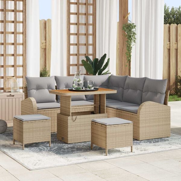 vidaXL Tuin Sofa Set met kussen 8 pcs Beige Poly riet