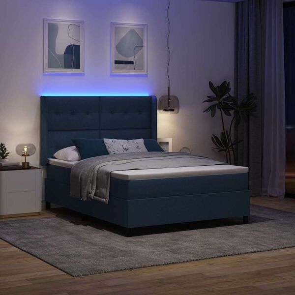 vidaXL Boxspring bed met matras met hoofdeinde Blauw 140 x 190 cm Stof