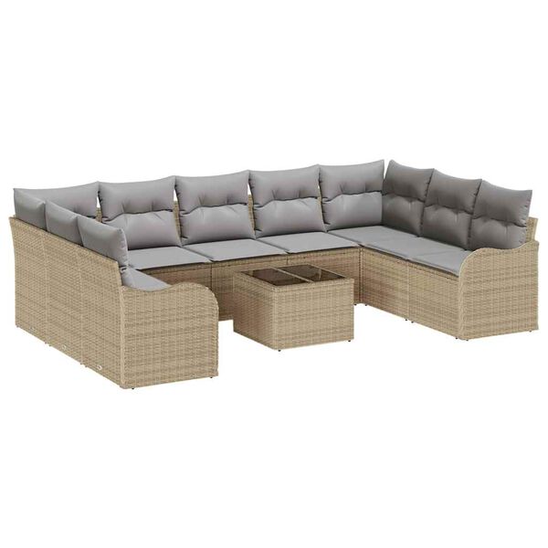 vidaXL Tuin Sofa Set met kussen 10 pcs beige en lichtgrijs Poly riet
