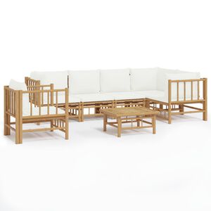 vidaXL 7-delige Loungeset met kussens bamboe cr&egrave;mewit