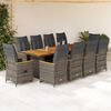 vidaXL 11-delige Bistroset met kussens poly rattan grijs