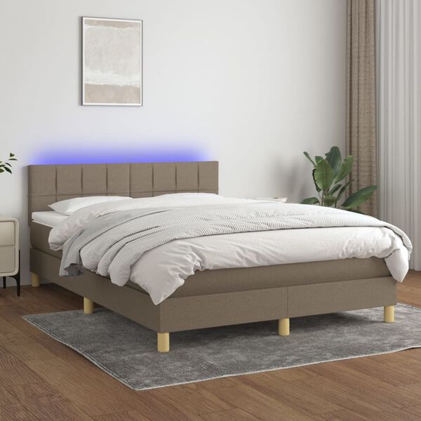 vidaXL Boxspring met matras en LED stof taupe 140x190 cm