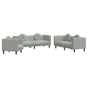 vidaXL 3-delige Loungeset met kussens fluweel lichtgrijs